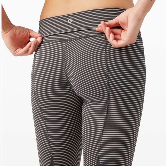Lululemon Wunder Under High-Rise Roll Down Scallop Stripe Leggings Pink Gray - Picture 15 of 15